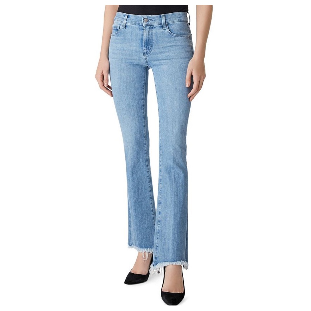J BRAND Sallie Mid Rise Bootcut Light Raw Hem Jeans in Cloud Wash